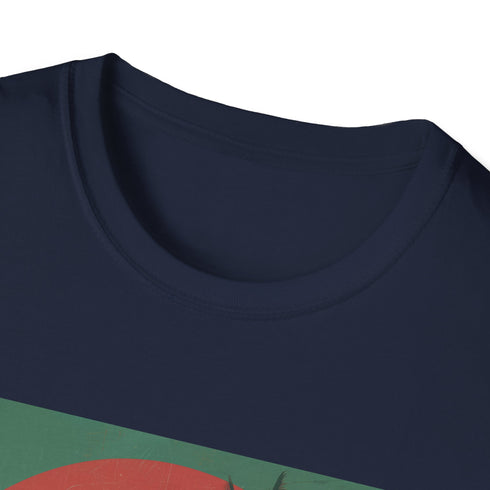Retro sunset palm tree t-shirt, charcoal color, men's regular fit.