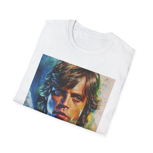 Charcoal Luke Skywalker T-shirt with vibrant painting featuring soft brushstrokes