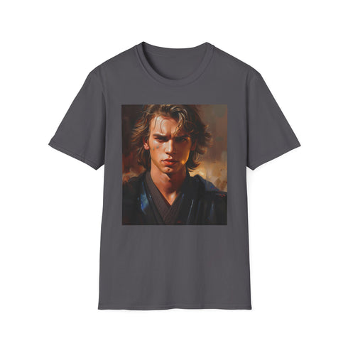 Charcoal crew neck tee with Anakin Skywalker vibrant portrait painting