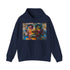 Tribal Neon Mask Hoodie in Navy, Unisex Regular Fit, DTG Print.
