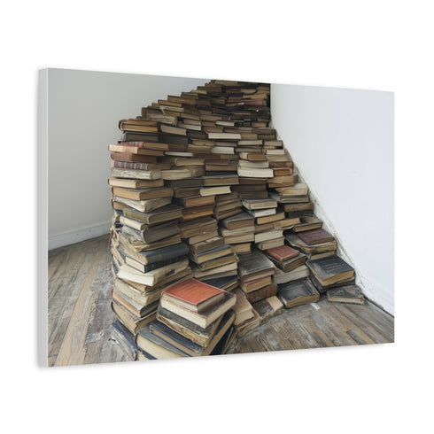 A Staircase Made of Old Books Stretched Canvas Wall Art