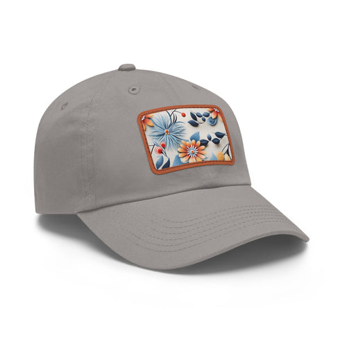 Floral print white baseball cap with colorful flower pattern.