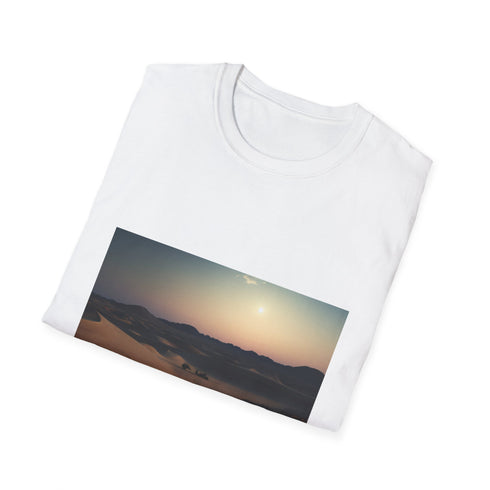 Charcoal cotton T-shirt featuring ethereal desert night graphic with celestial motifs