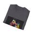 Vibrant charcoal football T-shirt with vivid watercolor and neon Messi design