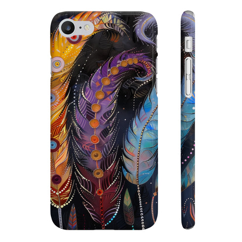 Bohemian feather phone case, glossy finish, slim design, iPhone 7/8 Plus.