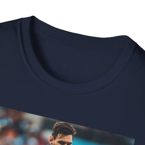 Charcoal cotton t-shirt with Messi-inspired watercolor stripes and crew neck