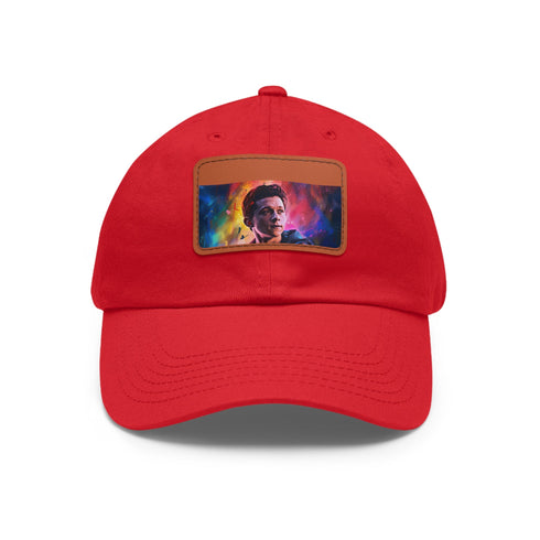 Neon watercolor cap inspired by Tom Holland, white/light brown patch.