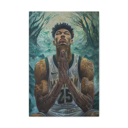 Canvas art showcasing Giannis Antetokounmpo's basketball dominance.