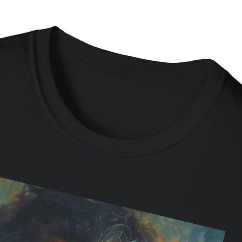 Charcoal crew neck T-shirt featuring vibrant Rubeus Hagrid painting