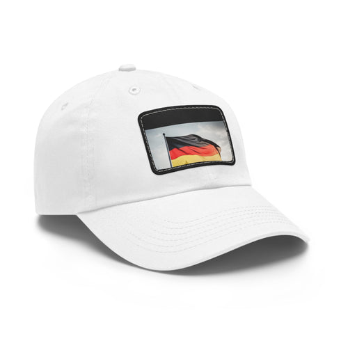 German pride flag cap in white with light brown rectangle patch.