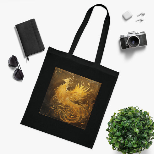 Firebird Flight Tote Bag in Black Cotton with Phoenix Design