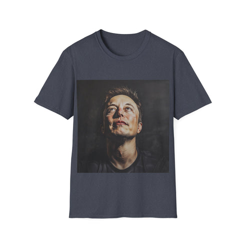 Galactic Visionary Elon Musk Tee in Charcoal and Small.