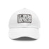 Monochrome baseball hat with repeating pattern design; unisex white variant.