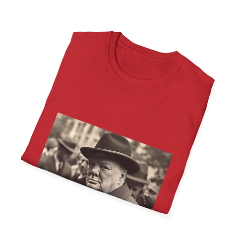 Charcoal cotton T-shirt with Churchill silhouette graphic exuding strength and resilience