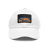 Abstract horse design white cotton baseball cap with light brown patch.