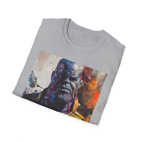 Charcoal crew neck cotton T-shirt featuring vibrant Thanos portrait