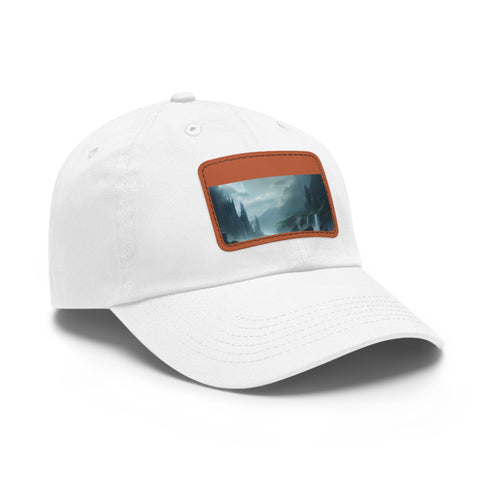 White Baseball Cap with Mystic Horizons Fantasy Landscape Design