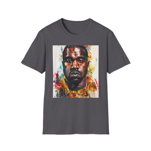 Charcoal DTG T-shirt with Kanye West vibrant portrait and crew neck