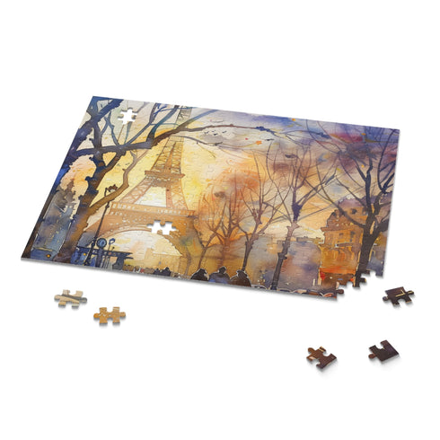 Vibrant Eiffel Tower watercolor puzzle, perfect for art and travel enthusiasts.