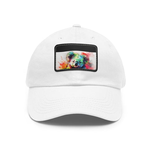 Koala Watercolor Baseball Cap, White/Light Brown Patch, Unisex, Cotton.