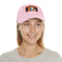 Neon watercolor Jeff Bezos cap with light brown patch - vegan.