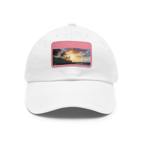 Hawaiian Sunset Paradise Cap in White with Light Brown Patch