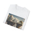 Charcoal cotton crew neck t-shirt with surreal floating islands design