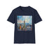 Vibrant watercolor Empire State Building t-shirt in charcoal, size small.