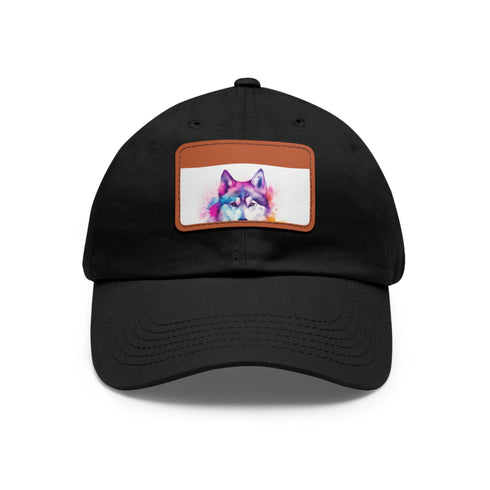 White cotton baseball cap with cute husky design.