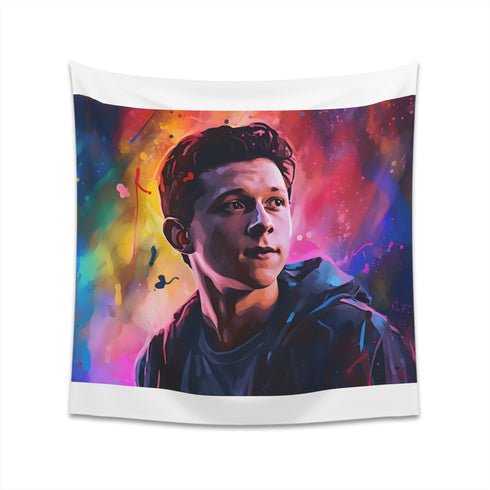 Vibrant Tom Holland Watercolor Tapestry | Neon Star Collection - High-Quality Material, Comfortable & Stylish | 34 x 40 or 57 x 57 Sizes | Perfect Gift