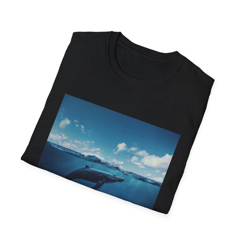 Minimalist whale graphic charcoal t-shirt for serene ocean voyages.