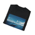Minimalist whale graphic charcoal t-shirt for serene ocean voyages.