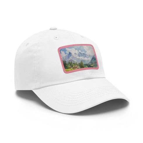 Swiss Alps watercolor cap in white with light brown patch.