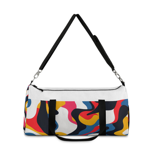 Abstract bold duffel bag with vibrant seamless geometric pattern for travel.