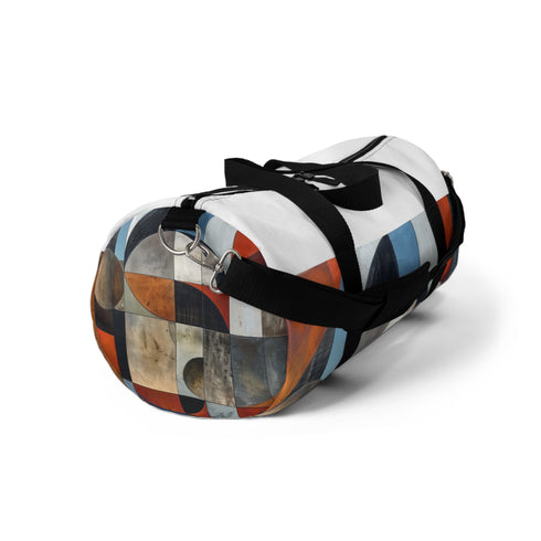 Abstract geometric chaos print small duffel bag, made in the USA.