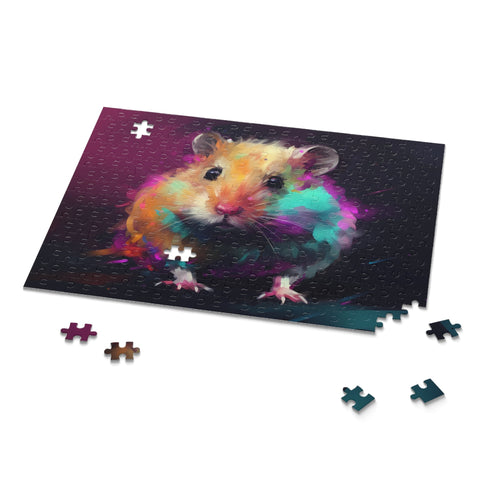 Vibrant neon hamster watercolor puzzle for all ages.