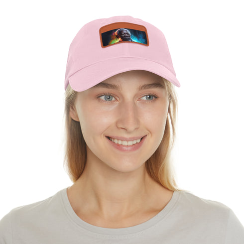 Neon Dreams Cap in White with Light Brown Patch - Unisex Vegan Cotton Hat