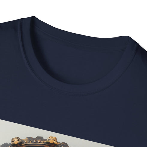 Charcoal steampunk t-shirt with intricate clockwork gears in a regular fit