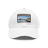 "White cotton baseball cap with Komodo dragon design"