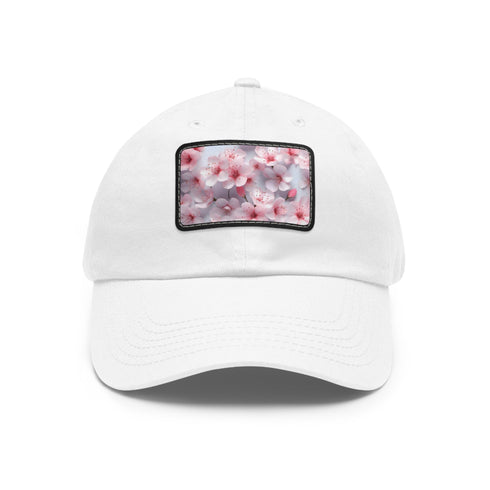 White 3D seamless baseball cap with cherry blossom pattern.