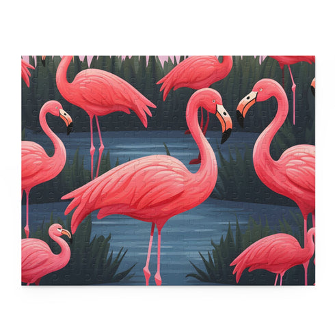 Vibrant pink flamingo jigsaw puzzle, perfect for bird lovers.
