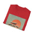 Sunset graphic charcoal t-shirt with retro camper van design