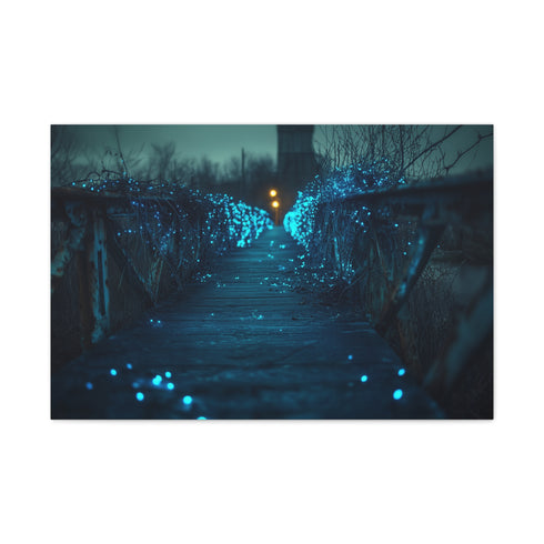Bioluminescent Vines on a Ghost Bridge — Canvas Wall Art — Living Room Wall Lifestyle View