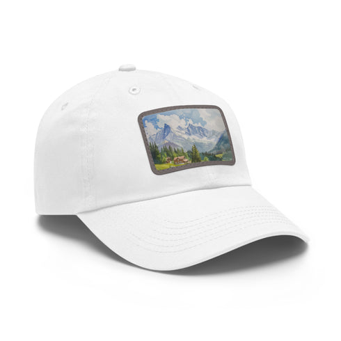 Swiss Alps watercolor hat: white with light brown patch, rectangle shape.