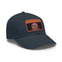 Colorful neon Trump hat with watercolor splatter design and light brown patch.