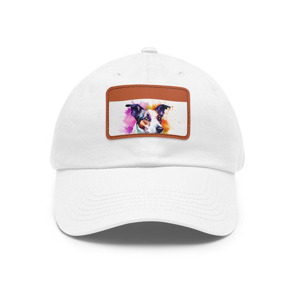 Adorable Jack Russell White Snapback Cap with Light Brown patch.