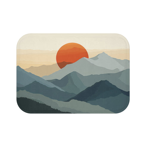 Golden Peak Bath Mat, Minimalist Mountain in Warm Golden Glow.