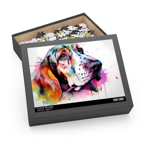 Charming basset hound jigsaw puzzle for dog lovers and enthusiasts.
