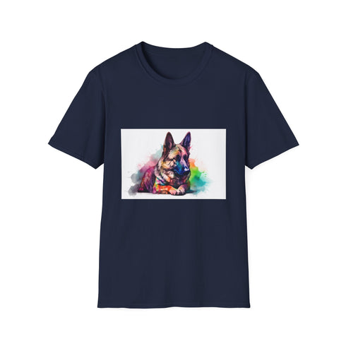 German Shepherd watercolor tee in Charcoal, size S, regular fit.