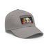 Neon watercolor Jeff Bezos cap in white with light brown patch.